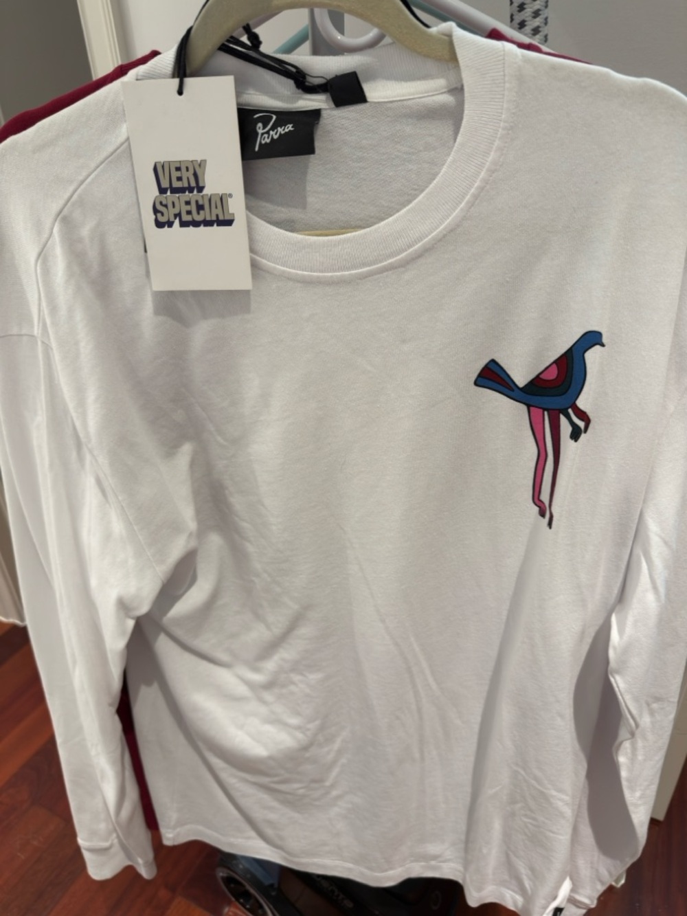 PARRA White Long-Sleeve Tee with Colorful Bird Graphic